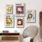 Global Cuisine Canvas Painting – Delicious Food Wall Art Poster – Ravioli, Ramen, Coffee & Pizza Prints for Modern Kitch