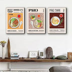 Global Cuisine Canvas Painting – Delicious Food Wall Art Poster – Ravioli, Ramen, Coffee & Pizza Prints for Modern Kitch