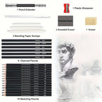 Professional Drawing Pencils Sketch Pencil Art Kit with Graphite, Charcoal & Blending Stump, Sketching Set for Artists