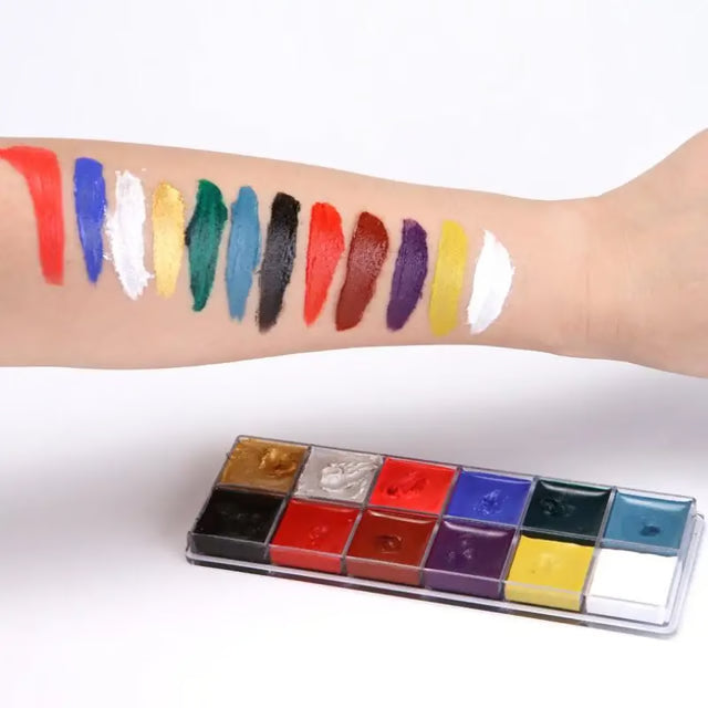 12 Color Face Body Art Painting Palette, Body Painting Drama Clown Makeup, Halloween Christmas Party Makeup Tools