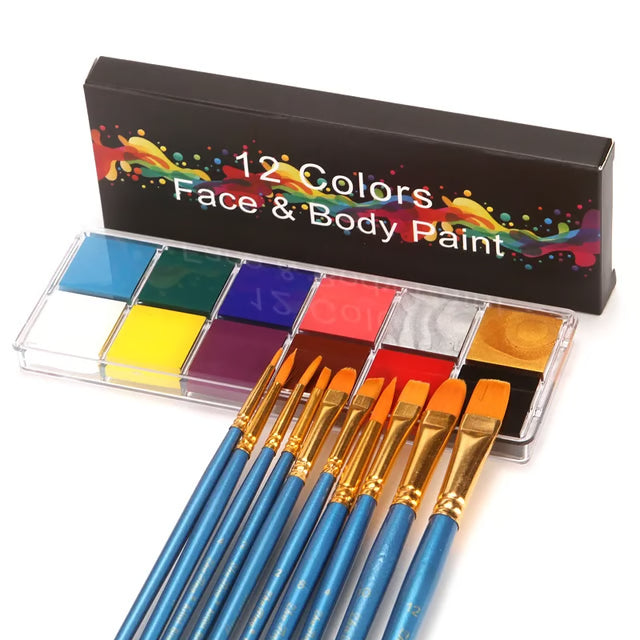 12 Color Face Body Art Painting Palette, Body Painting Drama Clown Makeup, Halloween Christmas Party Makeup Tools