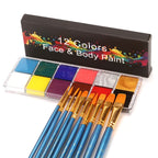 12 Color Face Body Art Painting Palette, Body Painting Drama Clown Makeup, Halloween Christmas Party Makeup Tools