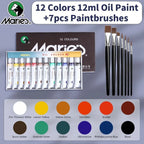 Marie's 19 Piece Oil Paint Set with 12 Colors Pigments and 7 Brushes Artist Painting Kit